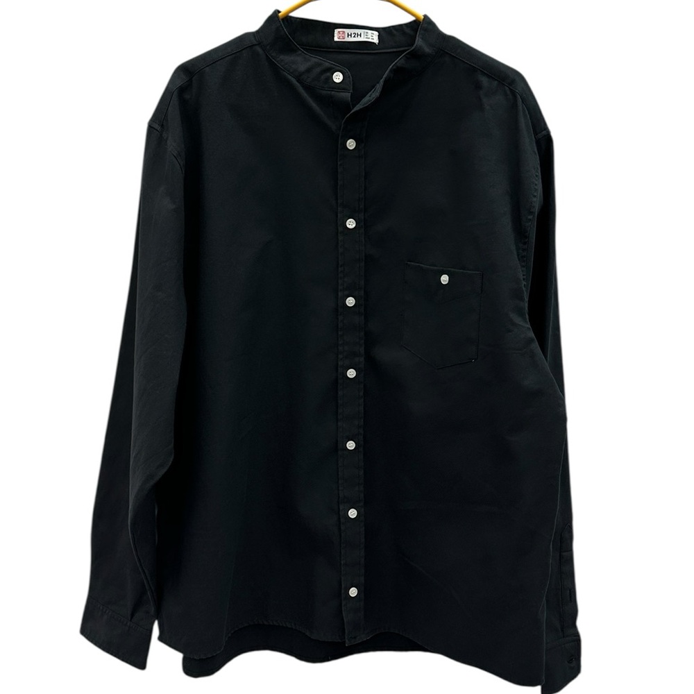 H2H Black Band Collar Button Up Cotton Blend Long Sleeve Pocket Shirt Mens 3XL